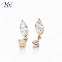 Orecchini Pendenti Viti con Diamanti Sintetici Taglio Marquise in Oro Giallo 18K, Gioielli Romantici ed Eleganti per Donne