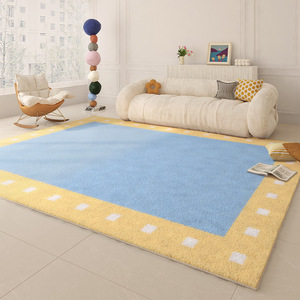 Alfombra de Poliéster con Bloques de Color Estilo Juvenil, Imitación Cachemira, Impermeable, Antideslizante, Fácil de Limpiar, para Sala de Estar, Manta para Sofá - Product Image 1