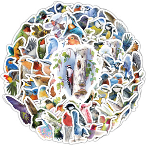 100 Pegatinas Decorativas <span class=keywords><strong>de</strong></span> Dibujos Animados <span class=keywords><strong>de</strong></span> Pájaros, Animales Pequeños, Loros y Pájaros Cuervos para Vasos <span class=keywords><strong>de</strong></span> Agua - Product Image 2