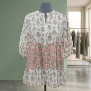 Tendance : Robe indienne florale tissée en pur coton pour femmes et jeunes filles, longueur genou, écologique, décontractée, pour soirées estivales, vente en gros, naturelle, très demandée ! - Product Image 3