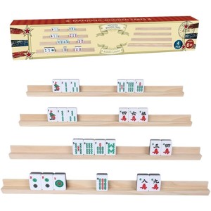 Bandejas de madera premium duraderas para Mahjong y soportes para dominó, juego portátil con caja de lata para noches de juego en familia y torneos de Mahjong - Product Image 1