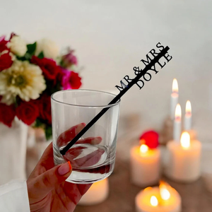 Agitatore per Bevande Personalizzato Mr & Mrs in Acrilico, Asta Nera Intrecciata con Nomi Personalizzati per Matrimoni, Fidanzamenti, Anniversari, Feste - Product Image 2