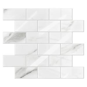 Paneles de pared decorativos de PVC modernos, mosaico de azulejos de pared de mármol blanco brillante para Metro Peel and Stick - Product Image 1