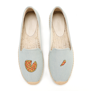 Outlet di fabbrica in <span class=keywords><strong>Denim</strong></span> semplice da donna espadrillas per Pizza con motivo ricamato mocassini in tela <span class=keywords><strong>scarpe</strong></span> basse estive di vendita calda - Product Image 1