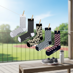 Unisex 5-Pack Colorful Old School Patterned <b>Socks</b> <b>Black</b> and White Digital Printed - Product Image 3