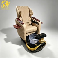Fauteuil de pédicure de luxe moderne multifonctionnel avec massage par ondes, LED 7 couleurs, en cuir PU, pour salon de manucure et spa des pieds inclinable