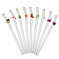 Ensemble de pailles décoratives en verre borosilicate à motif de Noël, combinaison libre