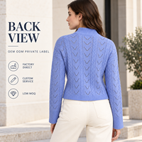 Cardigan personnalisé pour femme, à col montant, entièrement zippé, en maille torsadée, ajouré, à manches longues, court, pour le printemps et les tenues décontractées