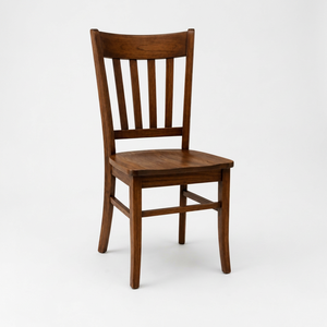 Chaise de salle à manger moderne en teck avec dossier à lattes verticales à 5 niveaux - Product Image 1