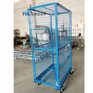 Customized Hot Sale Nestable 600kg Powder Coating Folded Wire Mesh Zinc Steel Roll Cage