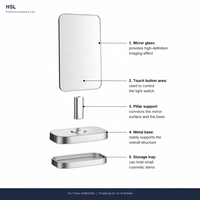 Miroir de table LED avec variateur tactile, lumière à 3 couleurs et mémoire, double alimentation 3xAA ou 1000mAh, rechargeable Type-C, miroir HIPS