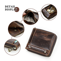 Contact's dompet lipat dua Rfid kulit minyak berubah warna kulit asli pria dompet risleting untuk pria dengan saku koin