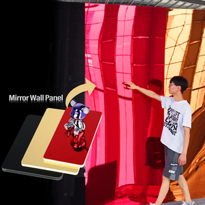 Pannello murale a specchio in legno di carbone di bambù colorato impiallacciatura di legno ignifuga rossa utilizzata per la parete e la decorazione ingegneristica - Product Image 2