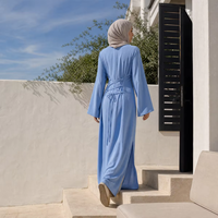 Robe Abaya pour femmes musulmanes, ensemble 2 pièces, dos à lacets, fermeture éclair cachée, fente latérale, à porter en extérieur ou en intérieur, 8 couleurs disponibles, Loriya