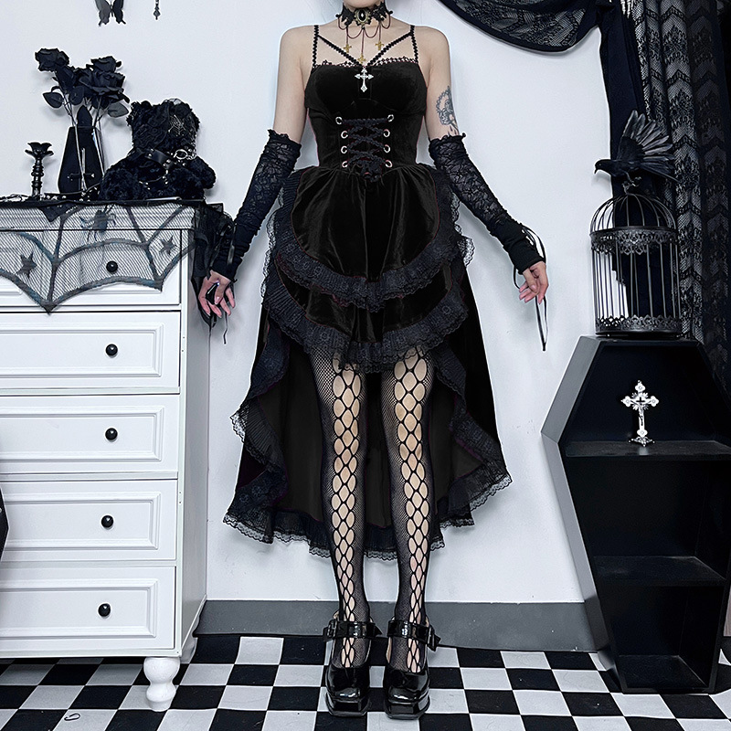 Gothic Low Swing Cocktail Party Dress - Vintage Goth Lace