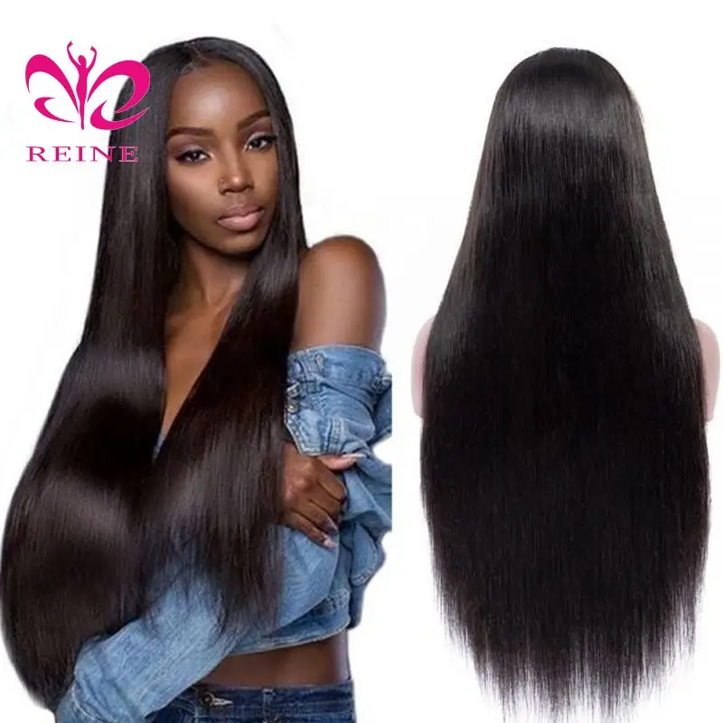 REINE Wholesale Long Silky Bone Straight HD Double Drawn Human Hair Wigs Brazilian Hair Wig With Baby Hair 13x4 Lace Front Wig