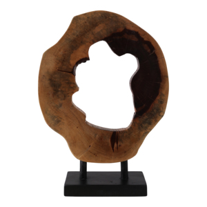 Scultura Decorativa Rotonda in Legno su Supporto, Statua Astratta Moderna per Arredamento Casa, Soggiorno, Bagno, Ufficio - Product Image 1