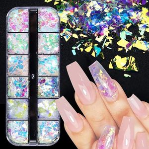 กลิตเตอร์แต่งเล็บโฮโลแกรม 12 สี กลิตเตอร์เล็บสีรุ้งแบบเกล็ดน้ำแข็ง กลิตเตอร์เล็บรูปทรงไม่สม่ำเสมอแบบเมอร์เมด กลิตเตอร์เล็บหลากสีสัน - Product Image 3