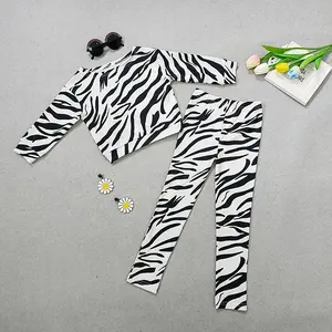 2022 Lente Herfst Europese Amerikaanse Kinderen Kleding Fashion Casual Zebra Print Lange Mouwen Top Panty 2 Stuks Pak Meisjes Kleding