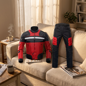 MERITORIOUS Unisex <b>Red</b> Black Kadura 180g Motorcycle <b>Suit</b> Full Sleeve Windproof Color Blocked Jacket Pants Set All Seasons Adult - Product Image 3