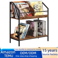 Étagère de rangement classique en MDF à double niveau pour disques vinyles, CD, livres, magazines, affiches et albums, bibliothèque mobile sur pied pour la maison