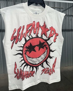 Camiseta sin mangas con gráfico de gran tamaño de punto de 250gsm de algodón 100% de alta calidad para hombre, ropa de calle Vintage personalizada con estampado DTG personalizado - Product Image 2