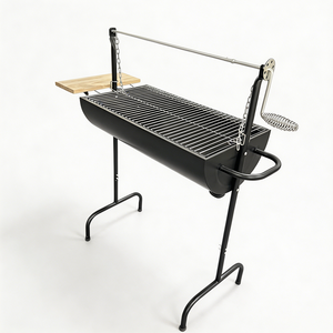 <strong>Drum</strong> Style Charcoal <strong>BBQ</strong> <strong>Grill</strong> Large Area with Rotisserie Spit and Wooden Shelf for Professional Roasting - Product Image 6