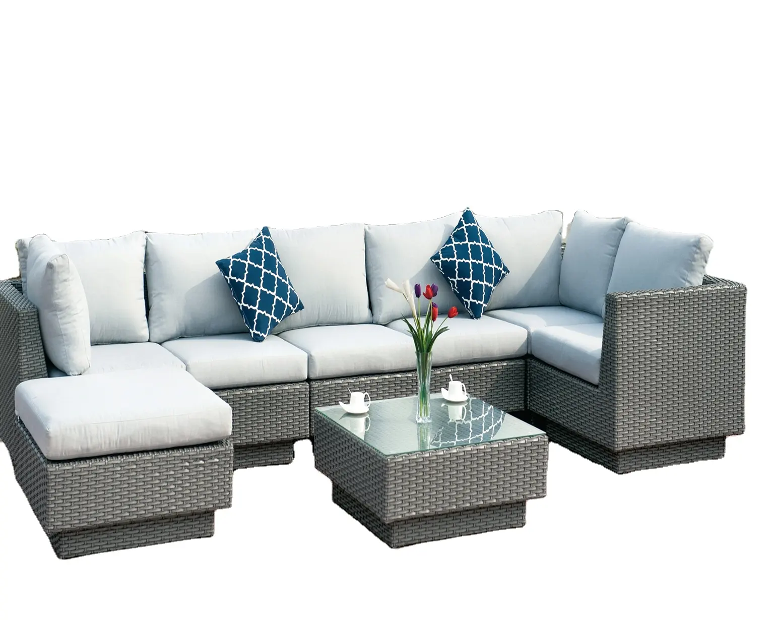 YOHO All Weather Luxury Rattan 8PCs Corner Sofá Muebles jardín línea patio gris Mimbre Garden Cube Set