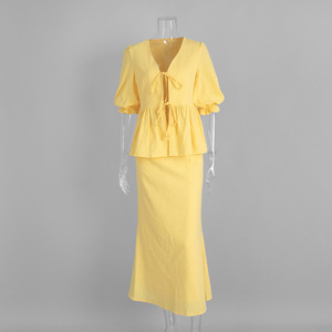 Ensemble 2 pièces pour femmes - Haut à manches bouffantes et jupe mi-longue, tenue décontractée, ensemble pour femmes, vêtements pour femmes, mode - Product Image 5