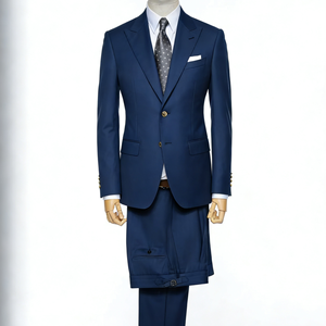 Costume <span class=keywords><strong>homme</strong></span> <span class=keywords><strong>bleu</strong></span> <span class=keywords><strong>marine</strong></span> classique britannique à simple boutonnage, sur mesure, style business décontracté, boutons métalliques, grandes tailles. Costumes slim fit - Product Image 1