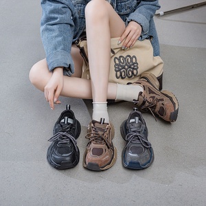Chaussures de <span class=keywords><strong>papa</strong></span>, chaussures de sport pour femmes, couleurs mélangées, mode rétro, semelle épaisse, sangle augmentant la taille, coupe basse, noir gris - Product Image 4