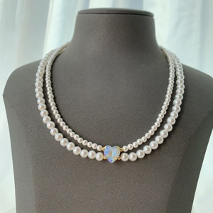 Collares de perlas de doble capa <span class=keywords><strong>para</strong></span> mujer, collar de corazón de cristal colorido elegante, joyería bonita, collar fino, nuevo - Product Image 4