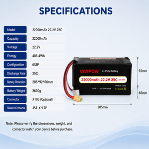 Batterie industrielle pour drone 22000 mAh 6S 25C haute puissance, haute qualité, légère, pour drone, batterie lithium-ion longue durée de vie - Product Image 3
