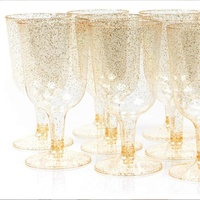 Verres à vin miniatures jetables BST en PET, 160 ml (6 oz), avec base amovible, dorés pailletés, écologiques et biodégradables