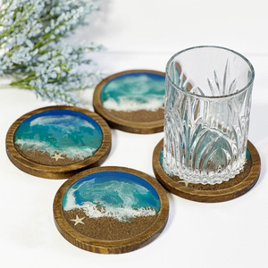 Posavasos de Madera con Soporte, Decoración para Mesa de Centro, Juego de Posavasos de Madera de Acacia, Posavasos Modernos para Tazas, para Bar o Cafetería - Product Image 1