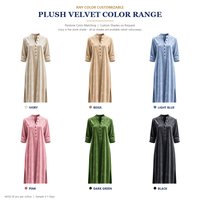 Robe longue décontractée en velours scintillant coupe trapèze pour l'automne, col Henley, col montant, poignets repliés sur le côté, fabrication OEM ODM, marque privée
