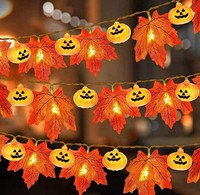 Lampu Hias Halloween Bentuk Labu dan Daun Maple, Dekorasi Musim Gugur, Lampu untuk Dalam dan Luar Ruangan, Lampu Baterai untuk Dekorasi Rumah dan Liburan