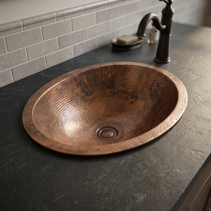 Lavabo ovale en cuivre durable Delicate Metals DS-210, finition cuivre antique, 40 cm, fabriqué en Inde pour salles de bain de luxe - Product Image 5
