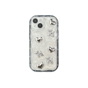 Cover per <span class=keywords><strong>iPhone</strong></span> 15 13 12 11 17 Pro Max con design INS, <span class=keywords><strong>cuore</strong></span> 3D in perle e fiocco con colla a goccia, custodia posteriore glitterata per ragazza - Product Image 5