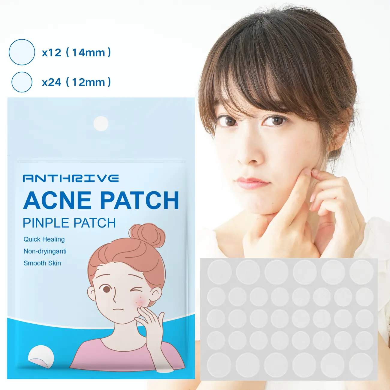 Anthrive 36pcs Hydrocolloid Clear Private Label Acne Patch Dressing Healing Cover Patch Spot Treatment Pimple Patch