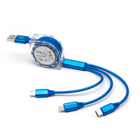 Cable de Carga USB Retráctil 3 en 1 con Logotipo Personalizado, Tipo-C/L/Micro USB, Cargador Rápido de 2.0A, 1m para Cámara y Auriculares