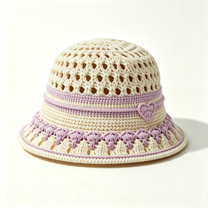 Women Hand Embroidery Striped Bucket <b>Hat</b> Hollow Heart Decor Wide Brim Summer Sun <b>Hat</b> Beach Travel Casual Outdoor Fishing - Product Image 6