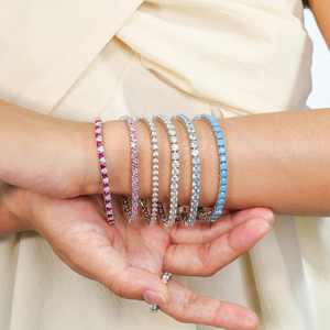 Pulsera de tenis de moissanita de 6.5 y 7 pulgadas, redonda/en forma de corazón/ovalada, con incrustaciones de plata 925 chapada en rodio, en azul, verde y negro, certificada GRA, fina - Product Image 4
