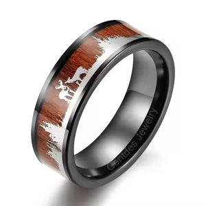 Perhiasan Koa cincin tatahan kayu Antler, cincin Tungsten hitam, cincin pasangan, cincin pertunangan - Product Image 1