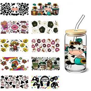 Custom 16oz UV DTF Glass Cup Wraps Cute Cartoon Kawaii <span class=keywords><strong>Hello</strong></span> Cat Kitties Diseño PARA EL Día de San Valentín Método de impresión de transferencia de calor - Product Image 1