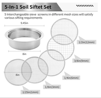 Tamis à sol en acier inoxydable pour jardinage avec 5 tailles de mailles interchangeables de 8 "de diamètre 1/3/6/9/12mm
