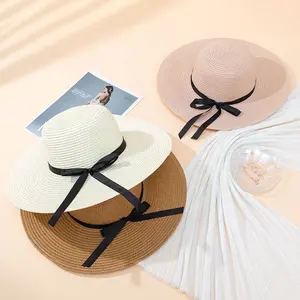 순수한 색깔 droppshiping 넓은 테두리 둥근 조정가능한 바닷가 여름 모자 직물 여자 바닷가 넓은 테두리 sequin 자연적인 밀짚 모자