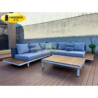 Kosteneffectieve L Vorm Aluminium Teak Waterdichte Outdoor Patio Sofa Set