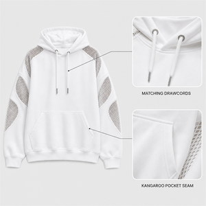เสื้อฮู้ดสีขาวสำหรับผู้หญิง ผ้าตาข่ายระบายอากาศ แขนยาว แบบสวม มีกระเป๋าจิงโจ้ - Product Image 1