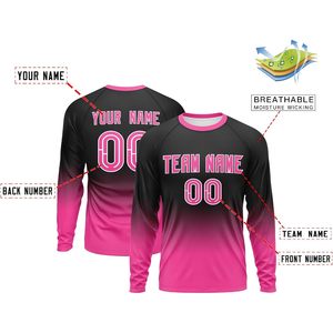 เสื้อเบสบอลพิมพ์ลายไล่ระดับสีแบบกำหนดเอง เสื้อทีมแขนยาว หมายเลขชื่อส่วนบุคคล ดูดซับความชื้นได้ 100% - Product Image 2